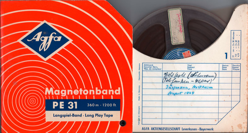 Agfa-Magnetonband mit Einspielungen von Friedrich Jürgenson vom August 1964